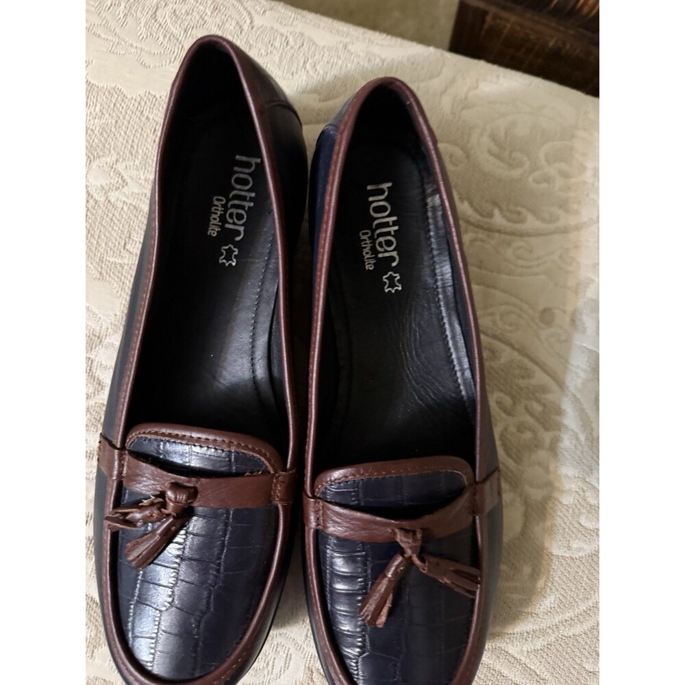 Hotter Alice Navy Crocodile Embossed Leather Loafers Size 9.5 ( UK - 7.5)